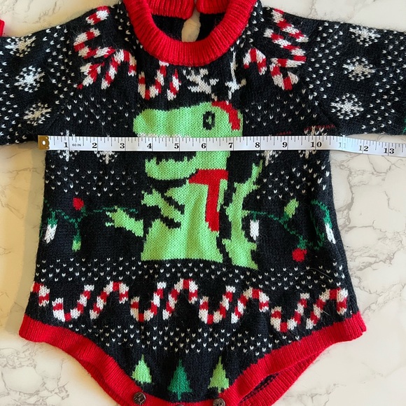 Super Soft Babies Kids Ugly Christmas Sweater Dinosaur Onesie, 12 Months - Picture 4 of 7